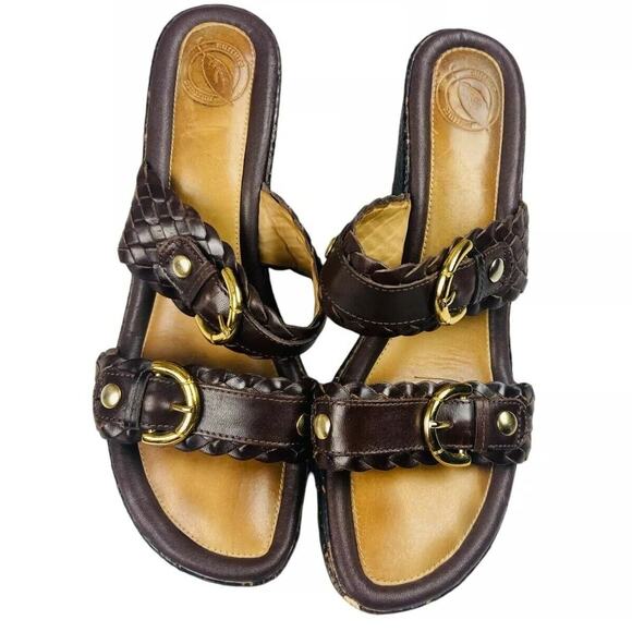 Nurture Women's Brown Alto Wedge Slip On Double Strap Buckle Heels Sandals 8M - Picture 2 of 11